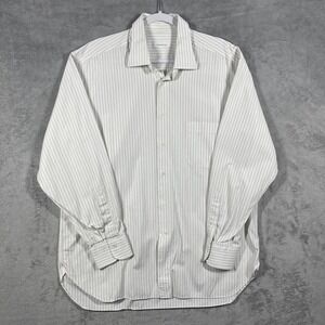 Ermenegildo Zegna Dress Shirt Mens 18 46 Grey White Striped Comfort Fit Cotton
